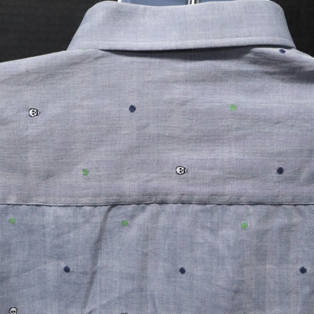 Visconti Black Men's Button Up Blue Long Sleeve Shirt Sz XXL 2X Skull Design - Picture 9 of 10